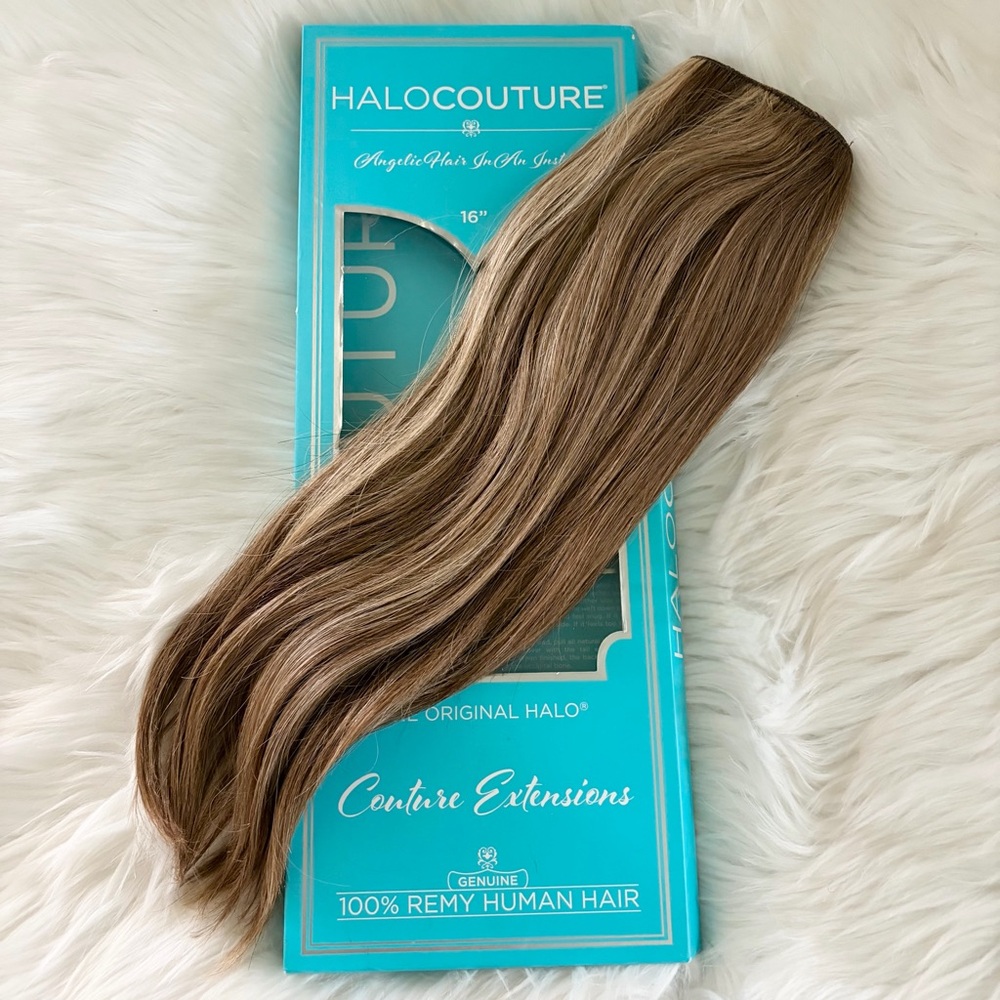 HaloCouture Hair Extension 16 in 4-27 Medium Brown w Highlights